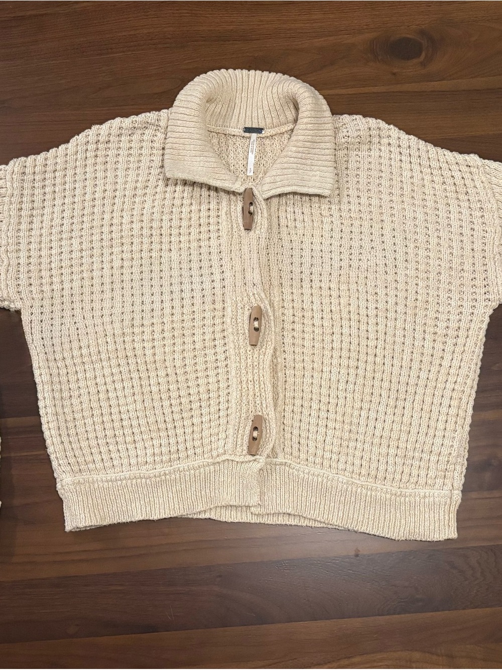 Free People Chunky Cream Ribbed Button-Up Fisherman Cardigan